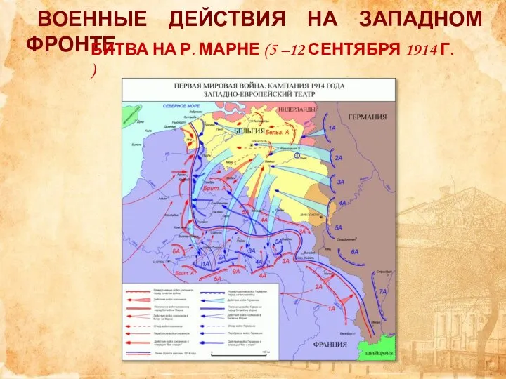 ВОЕННЫЕ ДЕЙСТВИЯ НА ЗАПАДНОМ ФРОНТЕ БИТВА НА Р. МАРНЕ (5 –12 СЕНТЯБРЯ 1914 Г. )