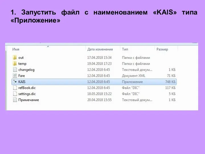 1. Запустить файл с наименованием «KAIS» типа «Приложение»