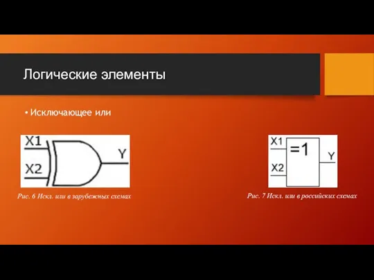 Логические элементы Исключающее или Рис. 7 Искл. или в российских схемах Рис.