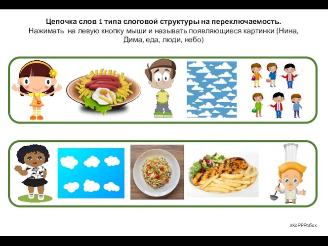 Цепочка слов 1 типа слоговой структуры на переключаемость. Нажимать на левую кнопку