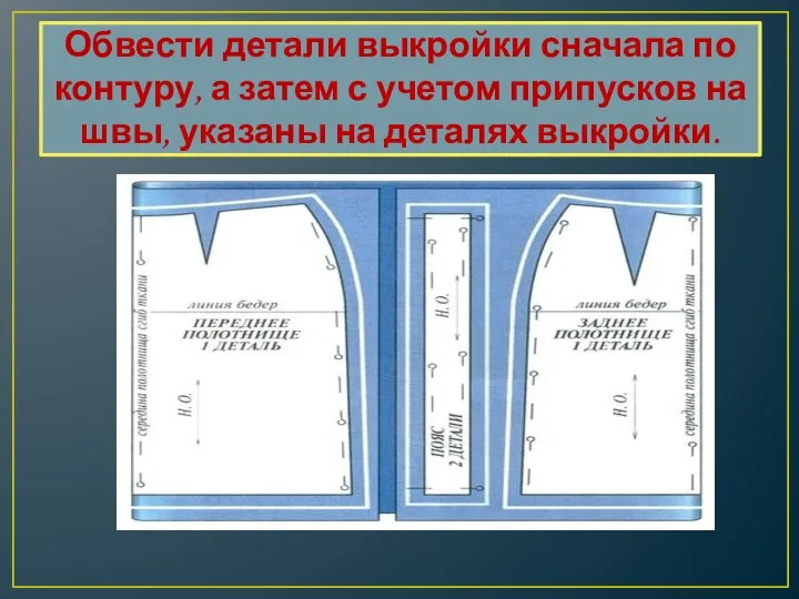 Обвести детали выкройки сначала по контуру, а затем с учетом припусков на