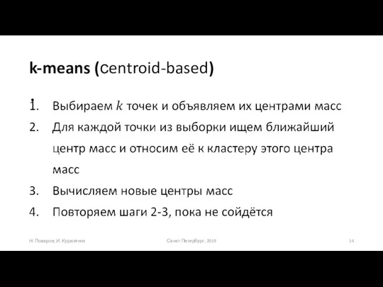 k-means (сentroid-based) Санкт-Петербург, 2019 Н. Поваров, И. Куралёнок