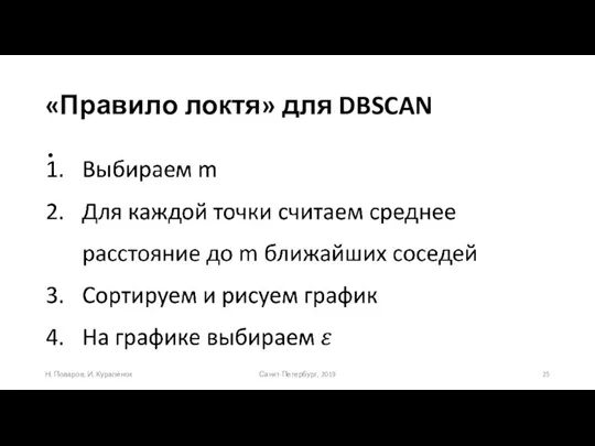 «Правило локтя» для DBSCAN Санкт-Петербург, 2019 Н. Поваров, И. Куралёнок