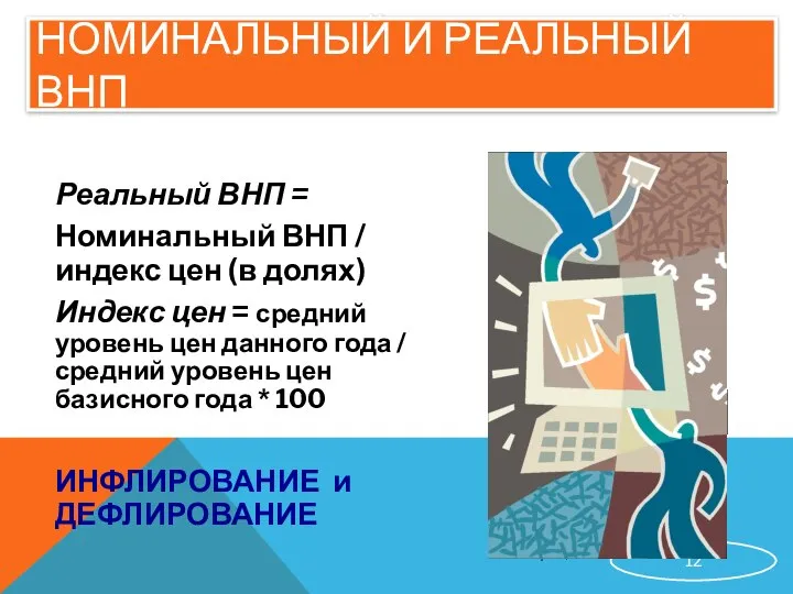 НОМИНАЛЬНЫЙ И РЕАЛЬНЫЙ ВНП Реальный ВНП = Номинальный ВНП / индекс цен