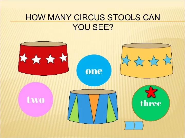 HOW MANY CIRCUS STOOLS CAN YOU SEE? one two three