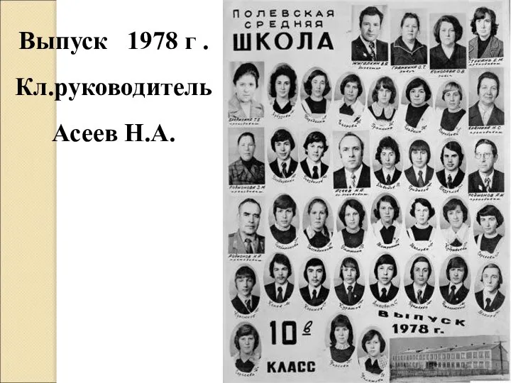 Выпуск 1978 г . Кл.руководитель Асеев Н.А.
