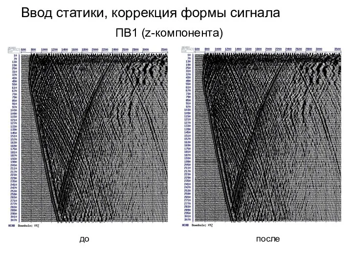 Ввод статики, коррекция формы сигнала ПВ1 (z-компонента) до после