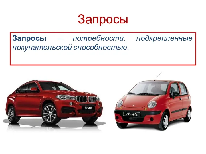 Запросы Запросы – потребности, подкрепленные покупательской способностью.