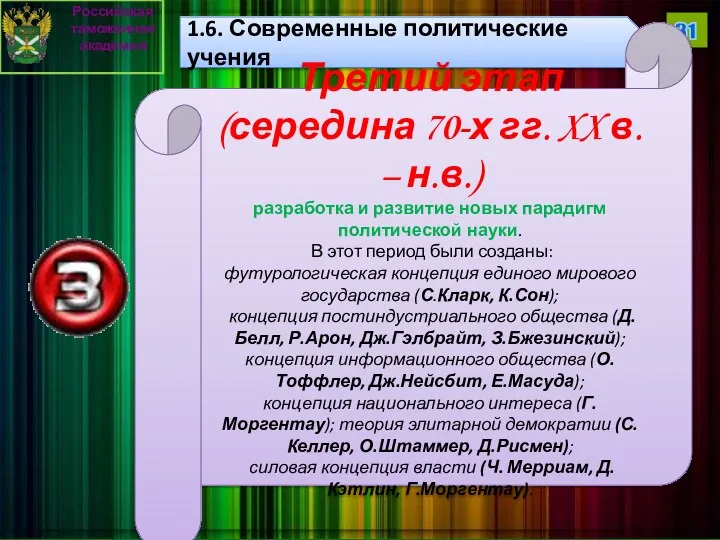 Российская таможенная академия 31 1.6. Современные политические учения Третий этап (середина 70-х