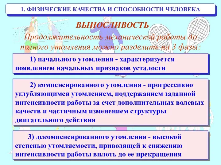 1. ФИЗИЧЕСКИЕ КАЧЕСТВА И СПОСОБНОСТИ ЧЕЛОВЕКА Продолжительность механической работы до полного утомления