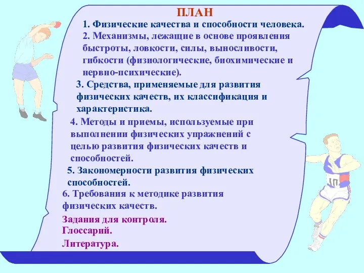 ПЛАН 1. Физические качества и способности человека. 2. Механизмы, лежащие в основе