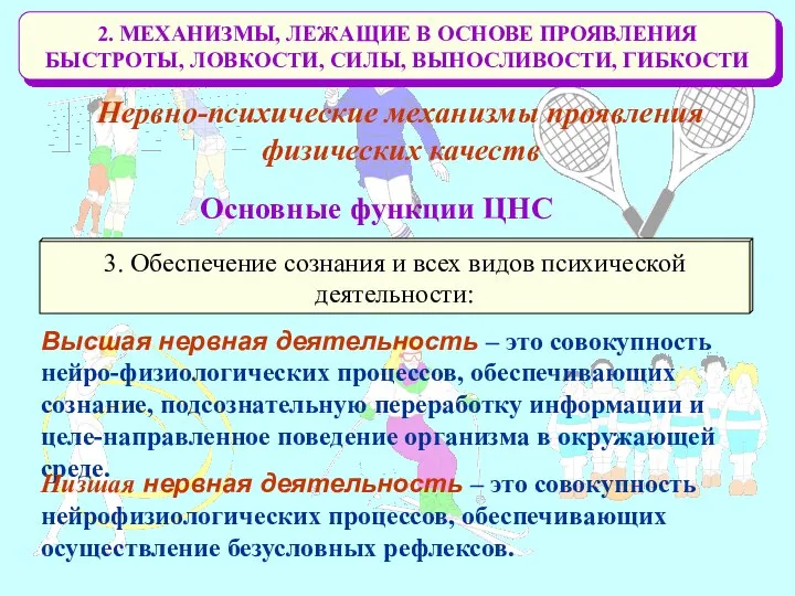 2. МЕХАНИЗМЫ, ЛЕЖАЩИЕ В ОСНОВЕ ПРОЯВЛЕНИЯ БЫСТРОТЫ, ЛОВКОСТИ, СИЛЫ, ВЫНОСЛИВОСТИ, ГИБКОСТИ Нервно-психические