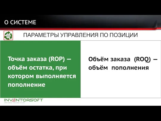 О СИСТЕМЕ Точка заказа (ROP) — объём остатка, при котором выполняется пополнение