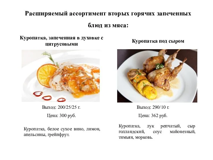 Расширяемый ассортимент вторых горячих запеченных блюд из мяса: Куропатка, запеченная в духовке