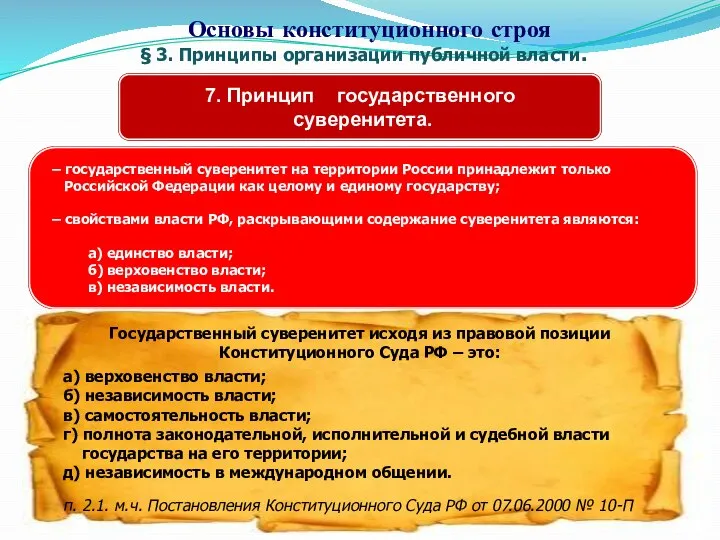 § 3. Принципы организации публичной власти. Основы конституционного строя 7. Принцип государственного