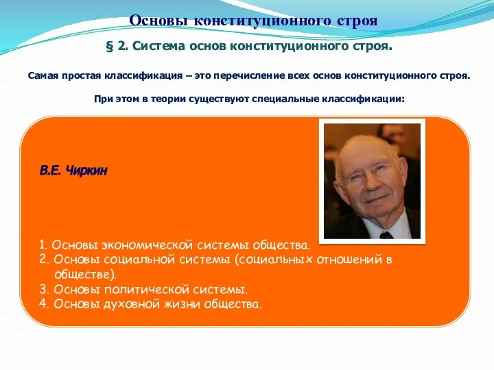 § 2. Система основ конституционного строя. Самая простая классификация – это перечисление