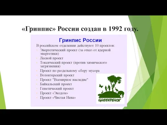 «Гринпис» России создан в 1992 году.