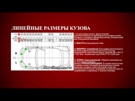 ЛИНЕЙНЫЕ РАЗМЕРЫ КУЗОВА – это расстояние между двумя точками (расположенными на одной