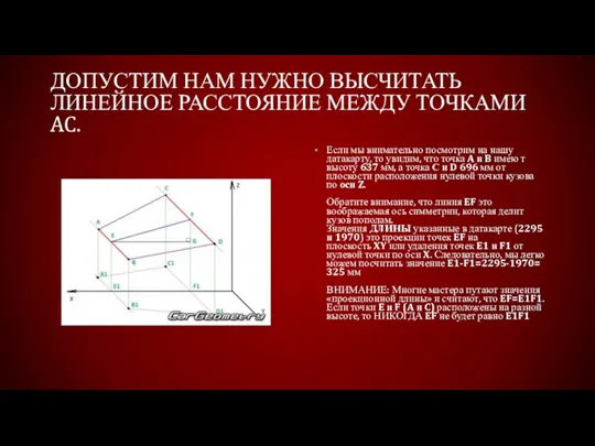 ДОПУСТИМ НАМ НУЖНО ВЫСЧИТАТЬ ЛИНЕЙНОЕ РАССТОЯНИЕ МЕЖДУ ТОЧКАМИ AC. Если мы внимательно