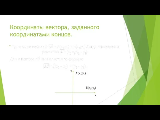 Координаты вектора, заданного координатами концов. A(x1;y1) B(x2;y2) y x