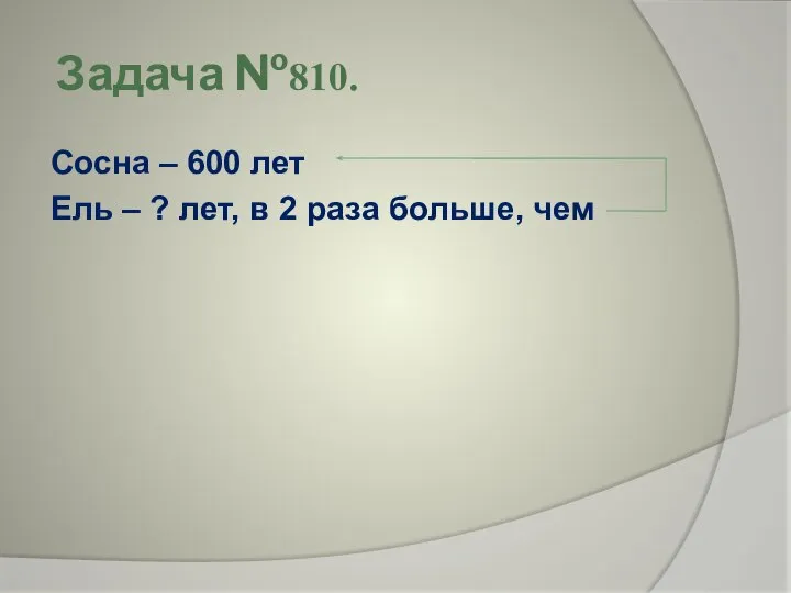 Задача №810. Сосна – 600 лет Ель – ? лет, в 2 раза больше, чем