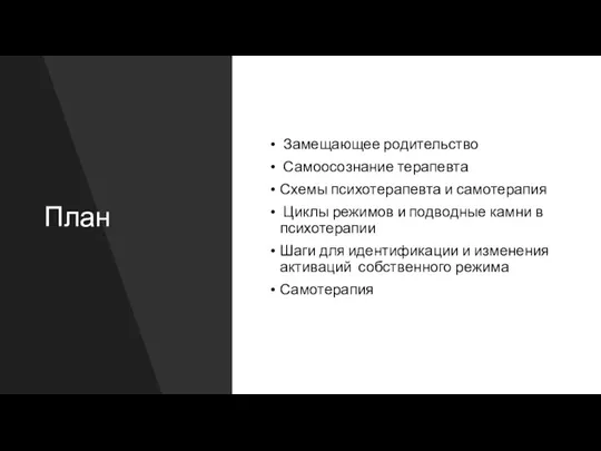 План Замещающее родительство Самоосознание терапевта Схемы психотерапевта и самотерапия Циклы режимов и