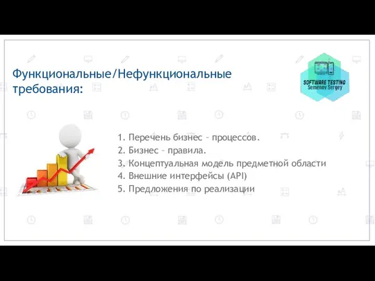 Функциональные/Нефункциональные требования: 1. Перечень бизнес – процессов. 2. Бизнес – правила. 3.