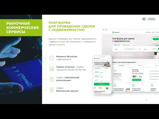 РЫНОЧНЫЕ КОММЕРЧЕСКИЕ СЕРВИСЫ Сервис Безопасная сделка Единая платформа для поиска недвижимости, подбора