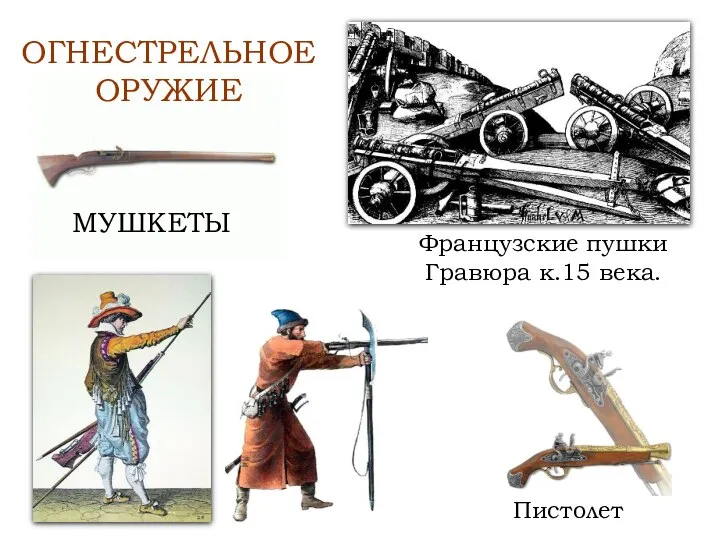Французские пушки Гравюра к.15 века. МУШКЕТЫ ОГНЕСТРЕЛЬНОЕ ОРУЖИЕ Пистолет
