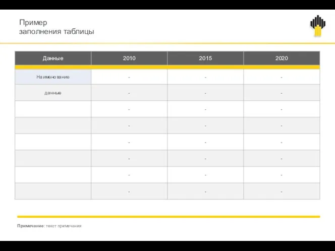 Примечание: текст примечания Пример заполнения таблицы