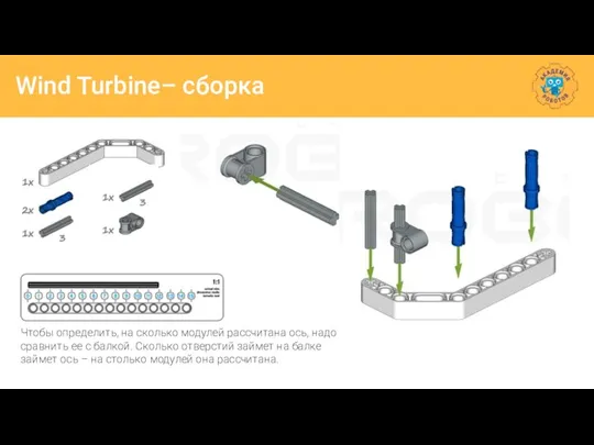 Wind Turbine– сборка Чтобы определить, на сколько модулей рассчитана ось, надо сравнить