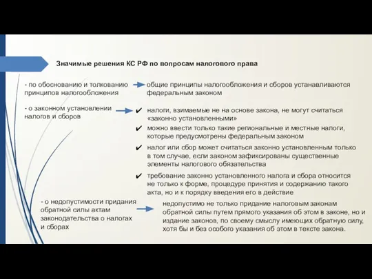 Значимые решения КС РФ по вопросам налогового права - по обоснованию и