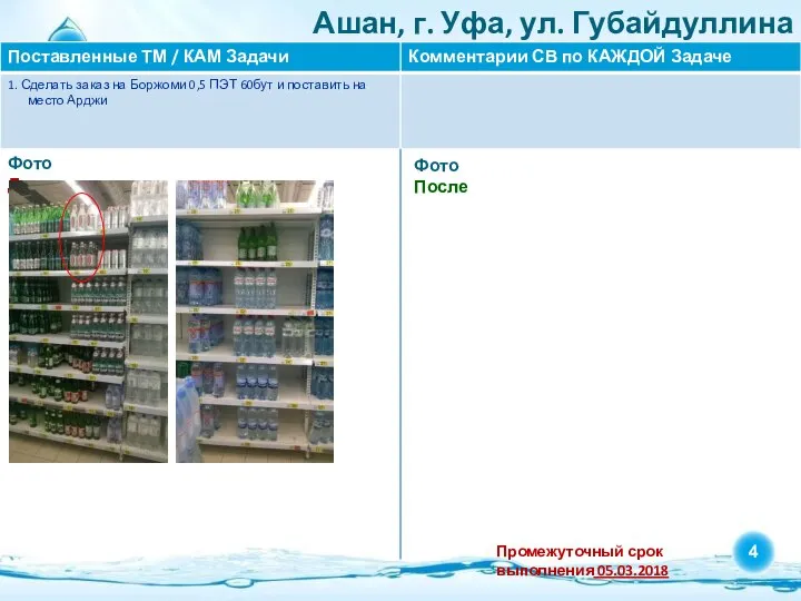 Ашан, г. Уфа, ул. Губайдуллина Фото После Фото До Промежуточный срок выполнения 05.03.2018