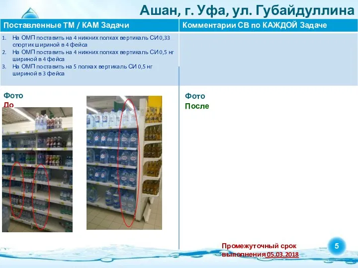 Ашан, г. Уфа, ул. Губайдуллина Фото После Фото До Промежуточный срок выполнения 05.03.2018