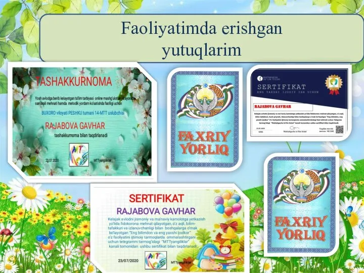 Faoliyatimda erishgan yutuqlarim