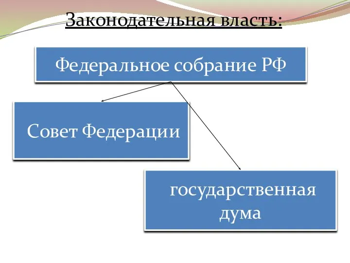 Законодательная власть: Федеральное собрание РФ Совет Федерации государственная дума