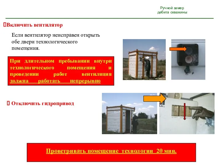 Ручной замер дебита скважины Проветривать помещение технологии 20 мин. При длительном пребывании