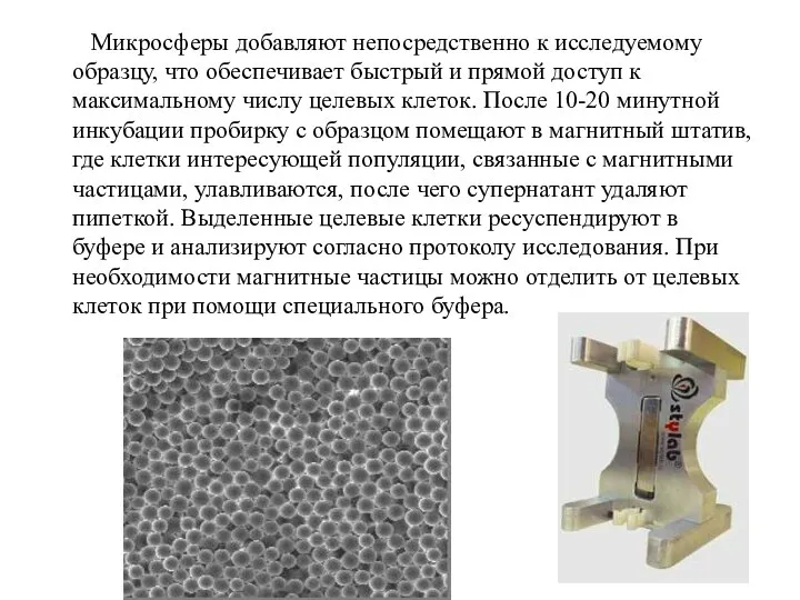 Микросферы добавляют непосредственно к исследуемому образцу, что обеспечивает быстрый и прямой доступ