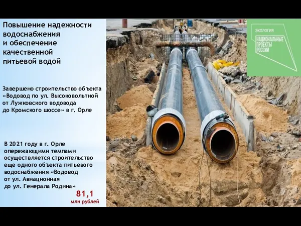 Завершено строительство объекта «Водовод по ул. Высоковольтной от Лужковского водовода до Кромского