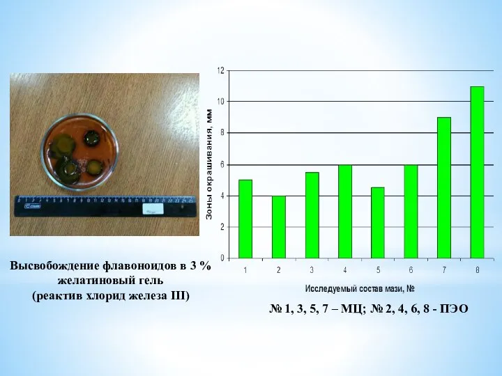 Высвобождение флавоноидов в 3 % желатиновый гель (реактив хлорид железа III) №