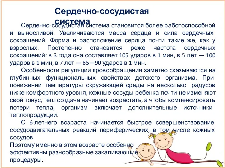 Сердечно-сосудистая система становится более работоспособной и выносливой. Увеличиваются масса сердца и сила