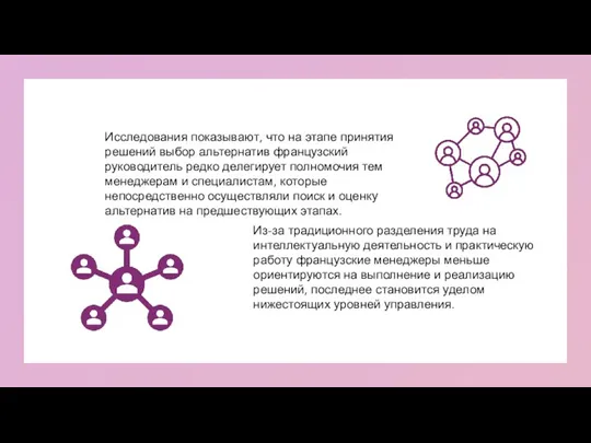 Исследования показывают, что на этапе принятия решений выбор альтернатив французский руководитель редко