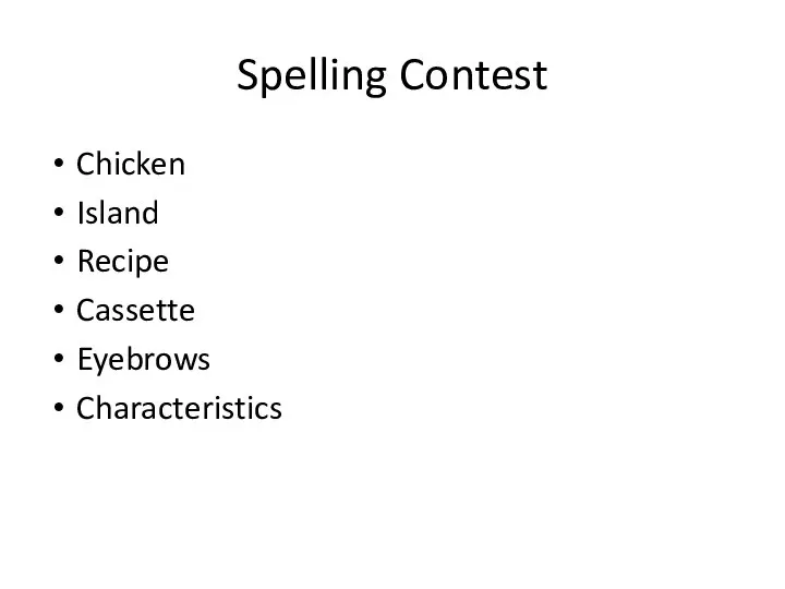 Spelling Contest Chicken Island Recipe Cassette Eyebrows Characteristics