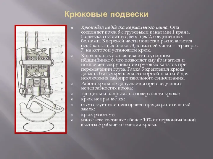 Крюковые подвески Крюковая подвеска нормального типа. Она соединяет крюк 8 с грузовыми