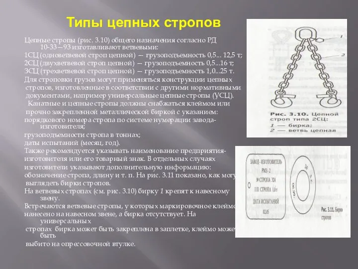 Типы цепных стропов Цепные стропы (рис. 3.10) общего назначения согласно РД 10-33—93