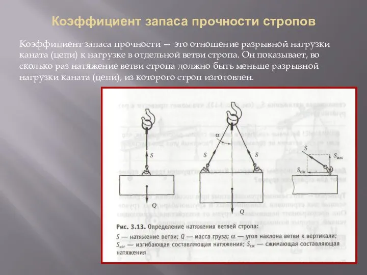 Коэффициент запаса прочности стропов Коэффициент запаса прочности — это отношение разрывной нагруз­ки