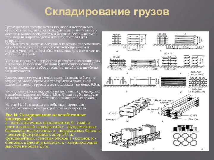 Складирование грузов Грузы должны укладываться так, чтобы исключалась опасность их падения, опрокидывания,