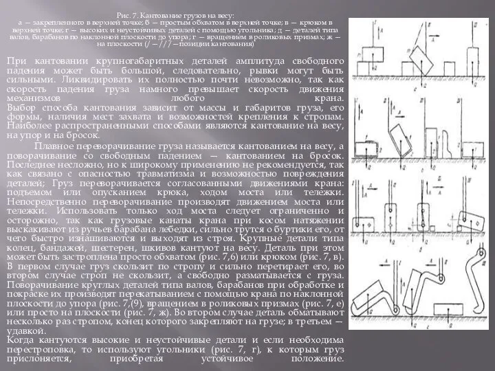 Рис. 7. Кантование грузов на весу: а — закрепленного в верхней точке;