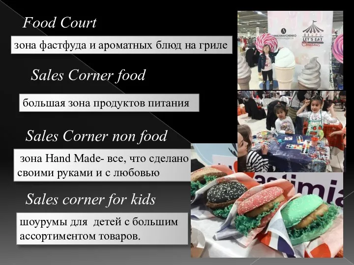 Food Court зона фастфуда и ароматных блюд на гриле Sales Corner food