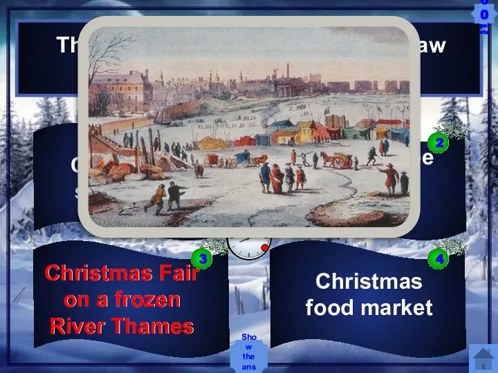 Christmas shopping Christmas Fair on a frozen River Thames Christmas tree on
